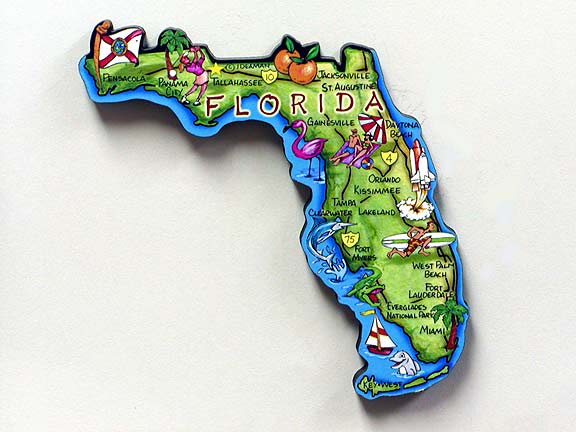 State of Florida Wood Magnet - Historic & Map